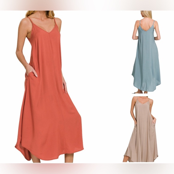 Zenana Outfitters Dresses & Skirts - Z6 ZENANA new dress rust, blue, mocha small medium large xl pockets